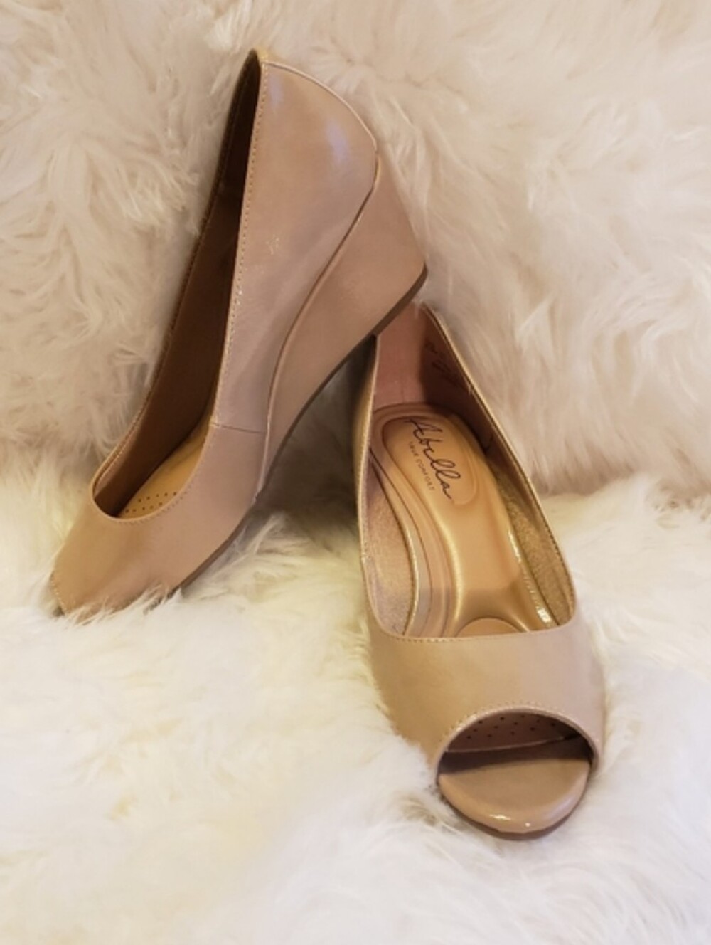 ABELLA PEEP TOE ZODIAC WEDGE PUMP BEIGE SIZE 6.5m